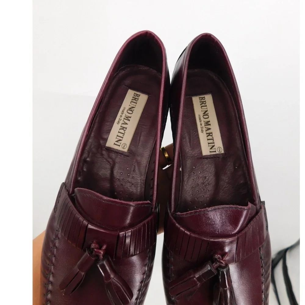 Bruno Martini Mens Burgundy Leather Tassel Kiltie Loafers Made in Italy Size 7.5